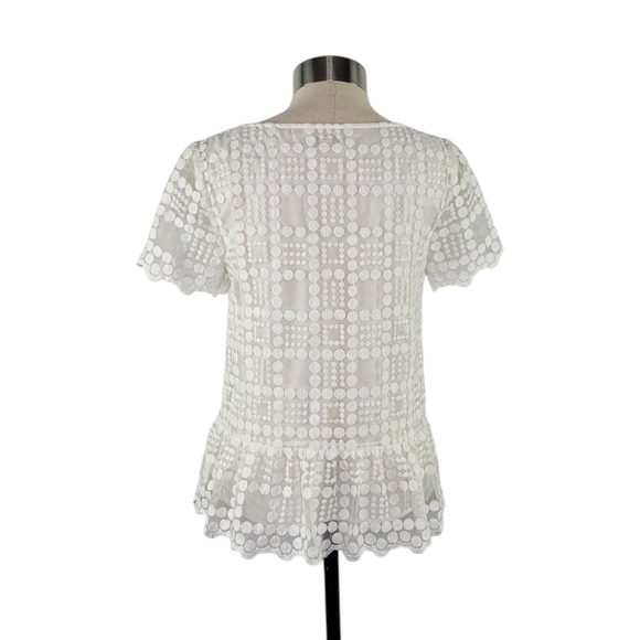Anthropologie Leifsdottir White Lace Embroidered Short Sleeve Peplum Top Size 6 - Picture 3 of 11